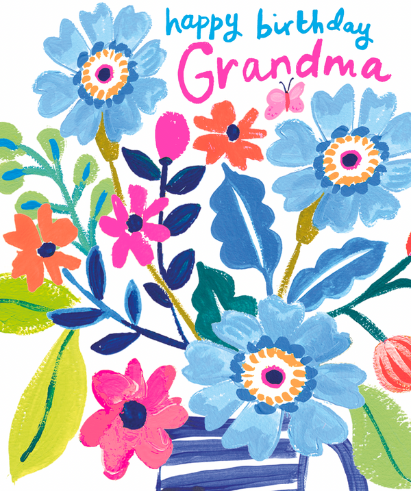 Birthday Grandma Blue Floral Pattern