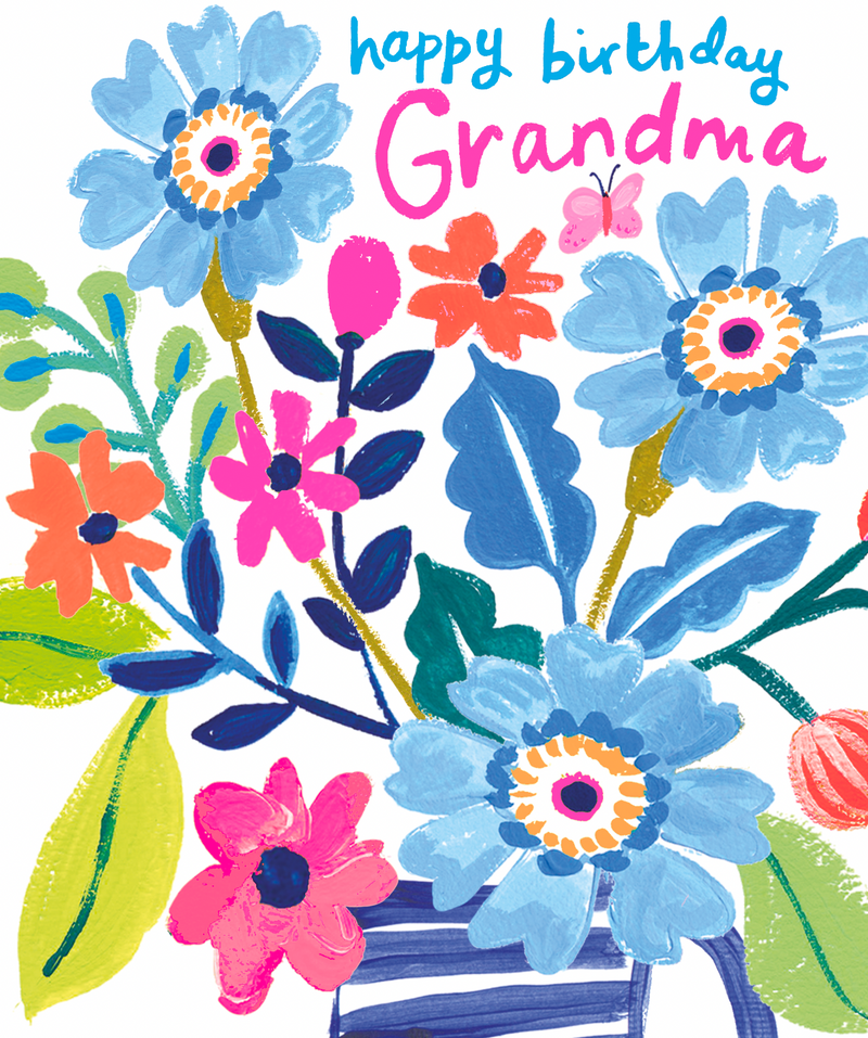 Birthday Grandma Blue Floral Pattern