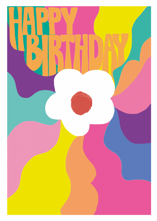 Wavy Flower Power Happy Birthday